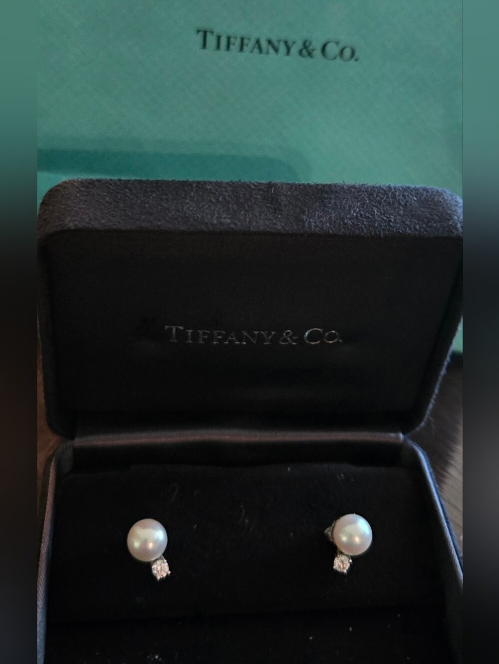 Tiffany & Co. 18K White Gold Pearl Stud Earrings with Brillant Diamond Drops